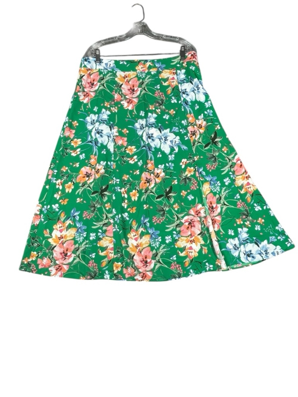 LOFT Green Floral Front Slit Flowy A-Line Boho Casual Career Midi Skirt - Sz 14